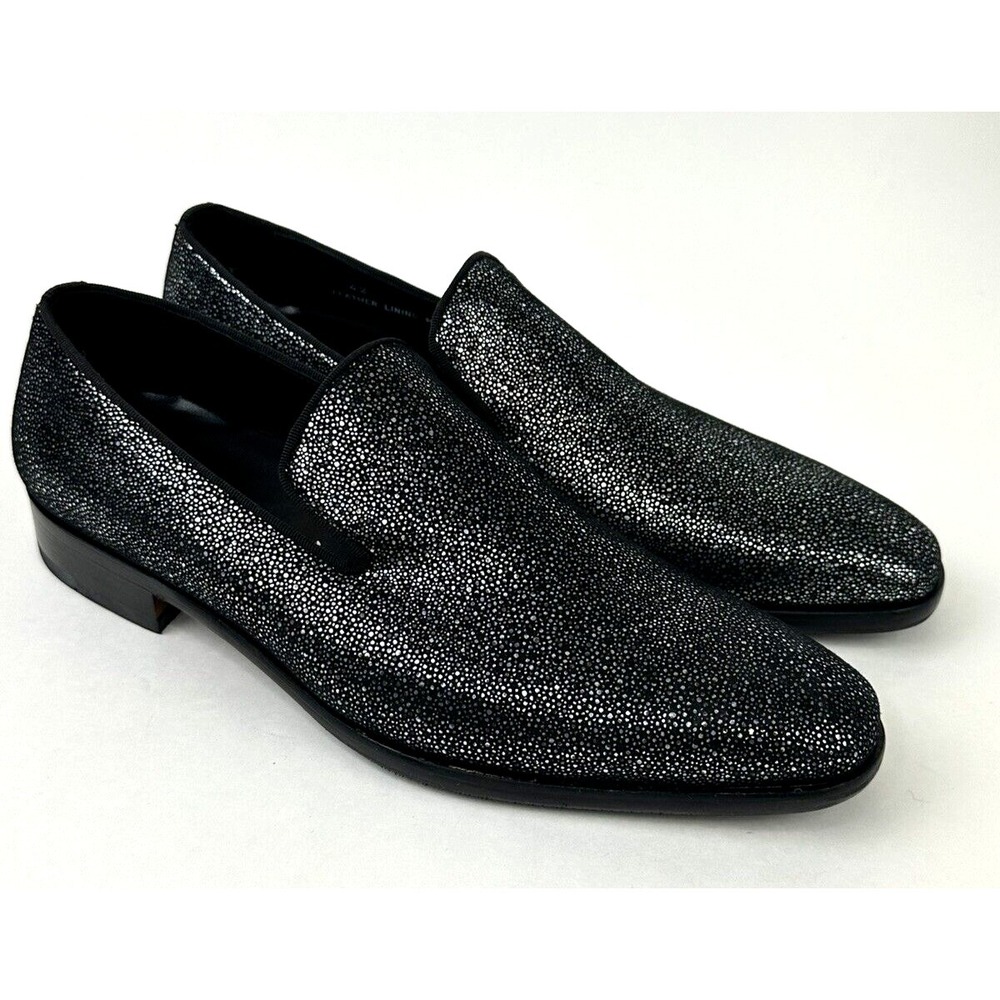 Ron White Shoes Loafer Men 42 US 9 Elliot Embossed Caviar Metallic Leather NEW